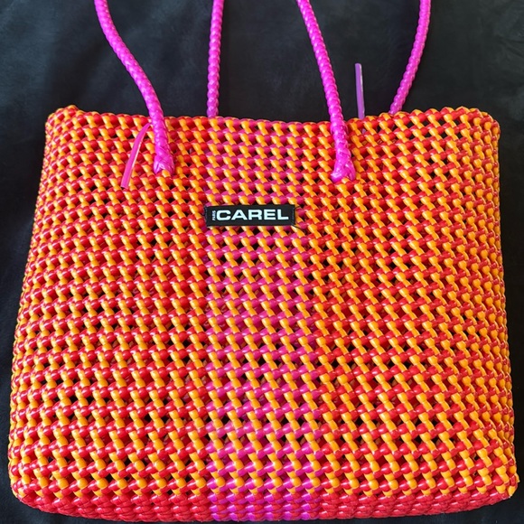Carel Paris Handbags - Carel Paris Orange and Pink Woven Tote Bag
